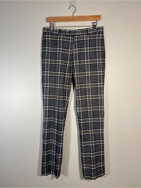 Paisley & Gray Slim Fit Trousers Navy Brown White Plaid W29 32L